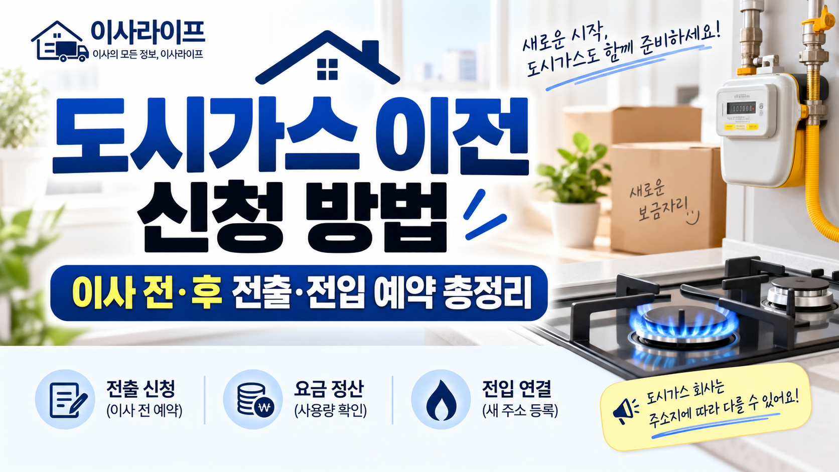 이사할 때 도시가스 이전 신청 방법｜전출·전입 예약부터 요금 정산까지