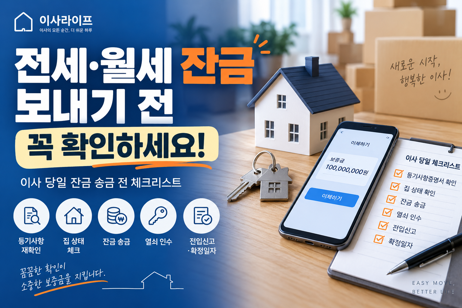 이사 당일 전세·월세 잔금 송금 전 확인사항 체크리스트